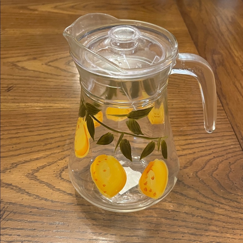 Lemon hand painted glass pitcher‎